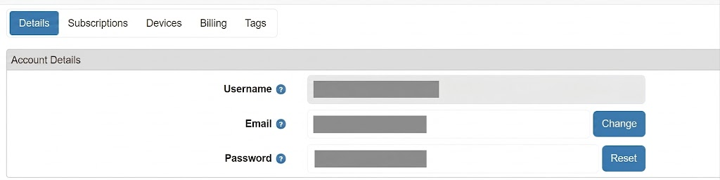 SellerAmp SAS Account Details dashboard with username, email, and password fields