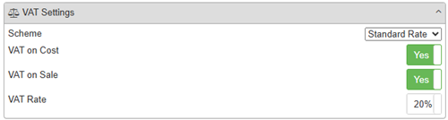 Standard Rate setting in SellerAmp SAS's VAT Settings panel