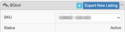 An available to export SKU in the SellerAmp SAS BQool Panel for an active SKU
