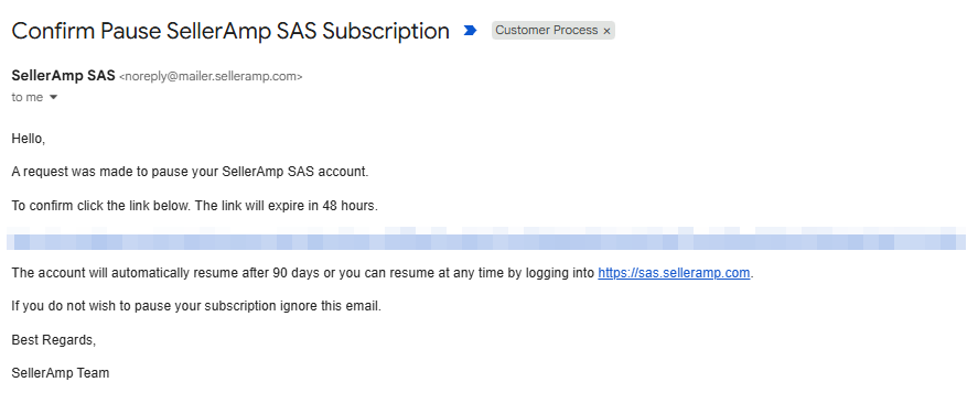 Pause confirmation email for SAS subscription