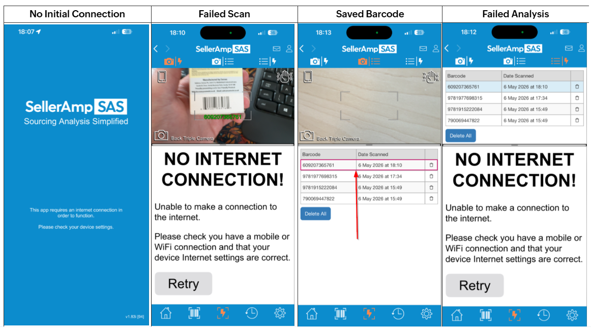 App showing offline functionality. 