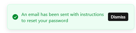 Dialog for verification email being sent to account holder after password reset requested
