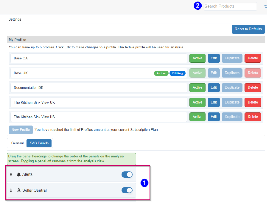 Enabling Alerts and Seller Central panels in SellerAmp SAS's Settings