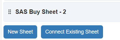 selleramp Buy Sheet - 2 displayed above New Sheet and Connect Existing Sheet buttons