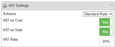 Standard Rate setting in SellerAmp SAS's VAT Settings panel