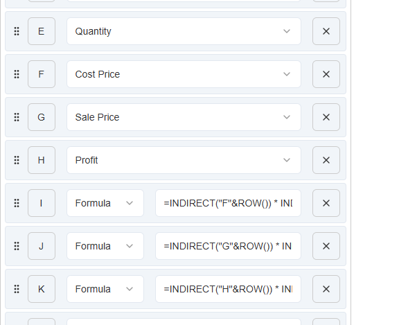 Inputting quantity formulae to SAS's Google Sheets column mapping