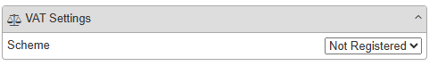 Not Registered Scheme in the VAT Settings panel
