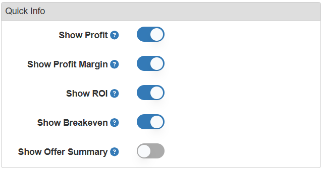 Quick Info toggles in SellerAmp Settings