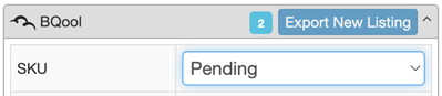 A greyed out Export button in the SellerAmp SAS BQool Panel for a Pending SKU