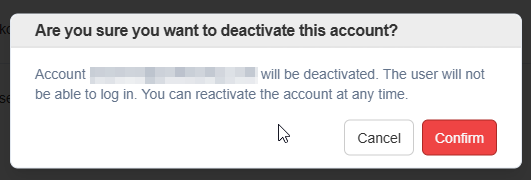 User Deactivation prompt